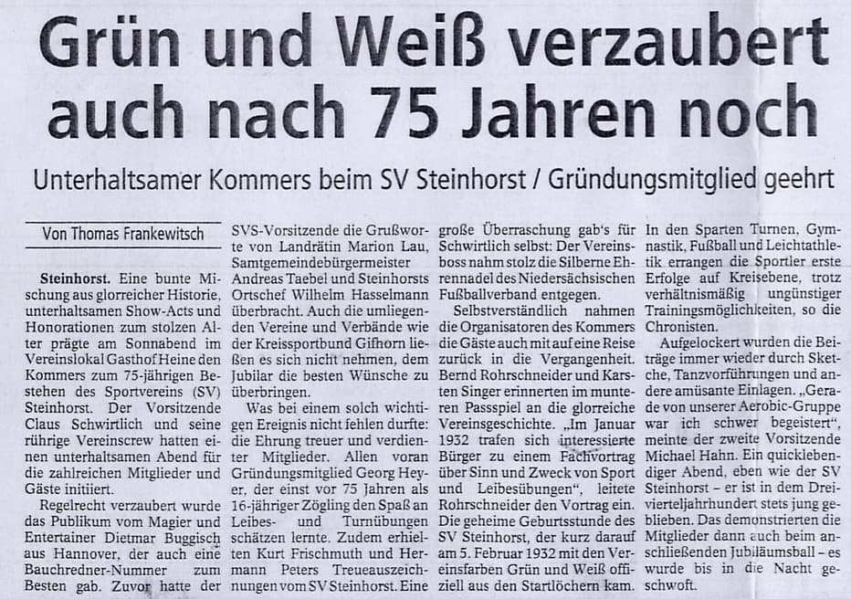 SV Steinhorst 75 jähriges Vereinsjubiläum